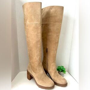 Vince Camuto Dasemma Tan Suede OTK Over The Knee Block Heel Boots Size 9.5
